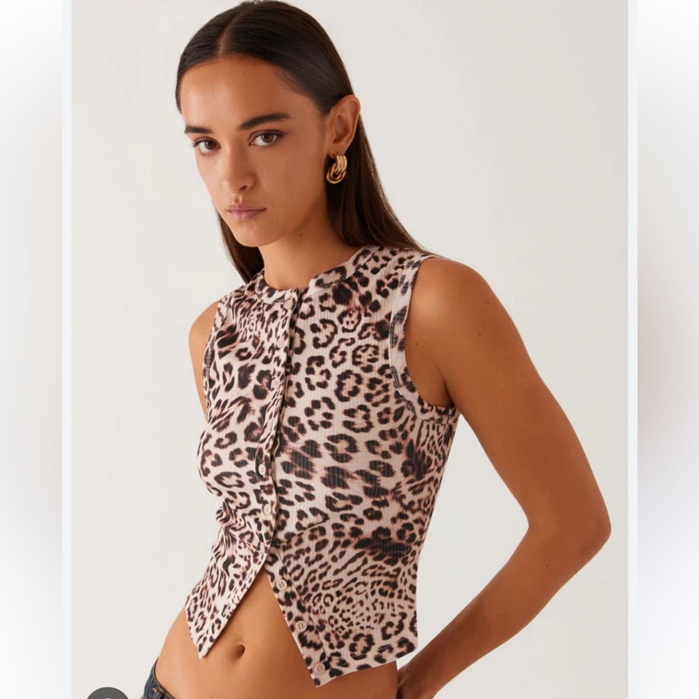 Peppermayo Leopard Print Ribbed Button-Front Top - image 1